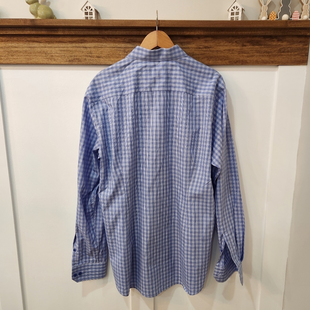 NWOT ETON Button Up Shirt 18 46 Contemporary Blue Check Gingham 100% Cotton - Picture 3 of 13